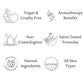 logos for buddha beauty skincare, vegan, cruelty free, aromatherapy, all skin types