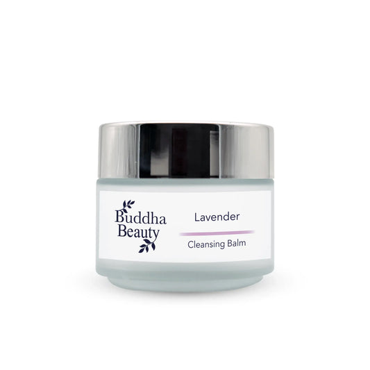 buddha beauty lavender cleansing balm in a glass jar