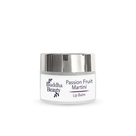 PASSION FRUIT MARTINI LIP BALM | BUDDHA BEAUTY in glass jar with chrome top